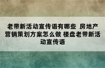 老带新活动宣传语有哪些  房地产营销策划方案怎么做 楼盘老带新活动宣传语